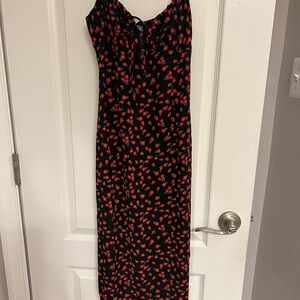 Princess Polly Black Maxi Dress with Red Floral Design
